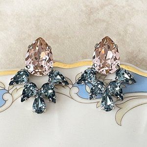 Morganite pink Slate blue crystal post back earrings bridal jewelry